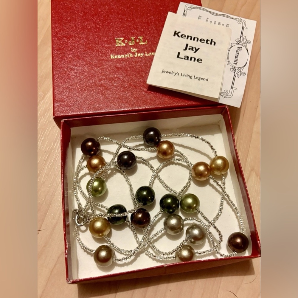 New Vintage Kenneth Jay Lane Long Single Strand Faux Pearl Necklace Rope Length